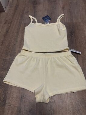 Pink Rose Cream Ribbed Cami & Short Lounge Set